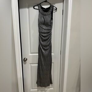 R&M Richards Glittering Silver Maxi Dress